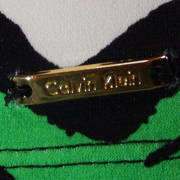 Calvin Klein Green/Blue/White/Black Pleated Neck Sleeveless Career Top Small EUC - Picture 9 of 12